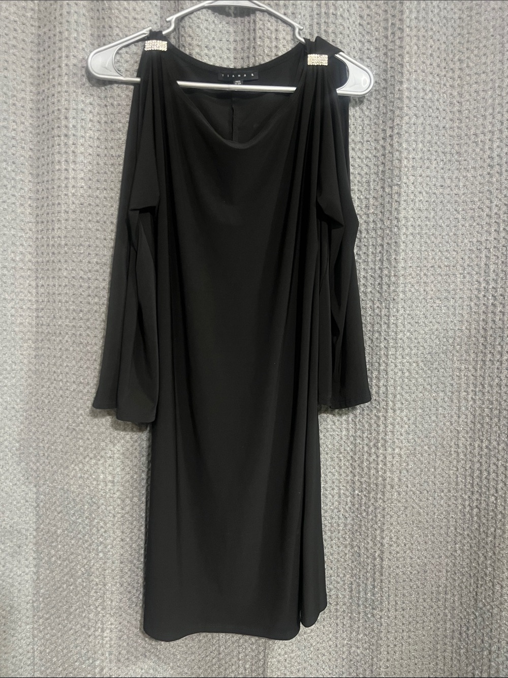 🖤Tiana B. Black Cold-Shoulder Long Sleeve Dress with Rhinestone Straps🖤
